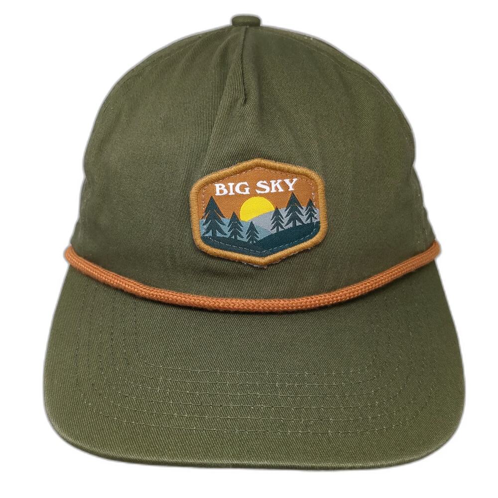 Locale 5 Panel Green Hat One Size Snapback Rope Brim Big Sky Mountain Patch